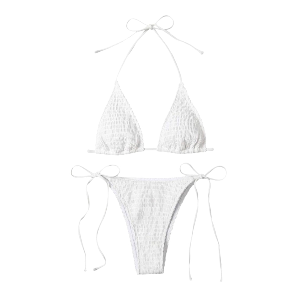 SweatyRocks  Sexy Halter Bikini Set, Tribal Print Bathing Suits , Meduim White